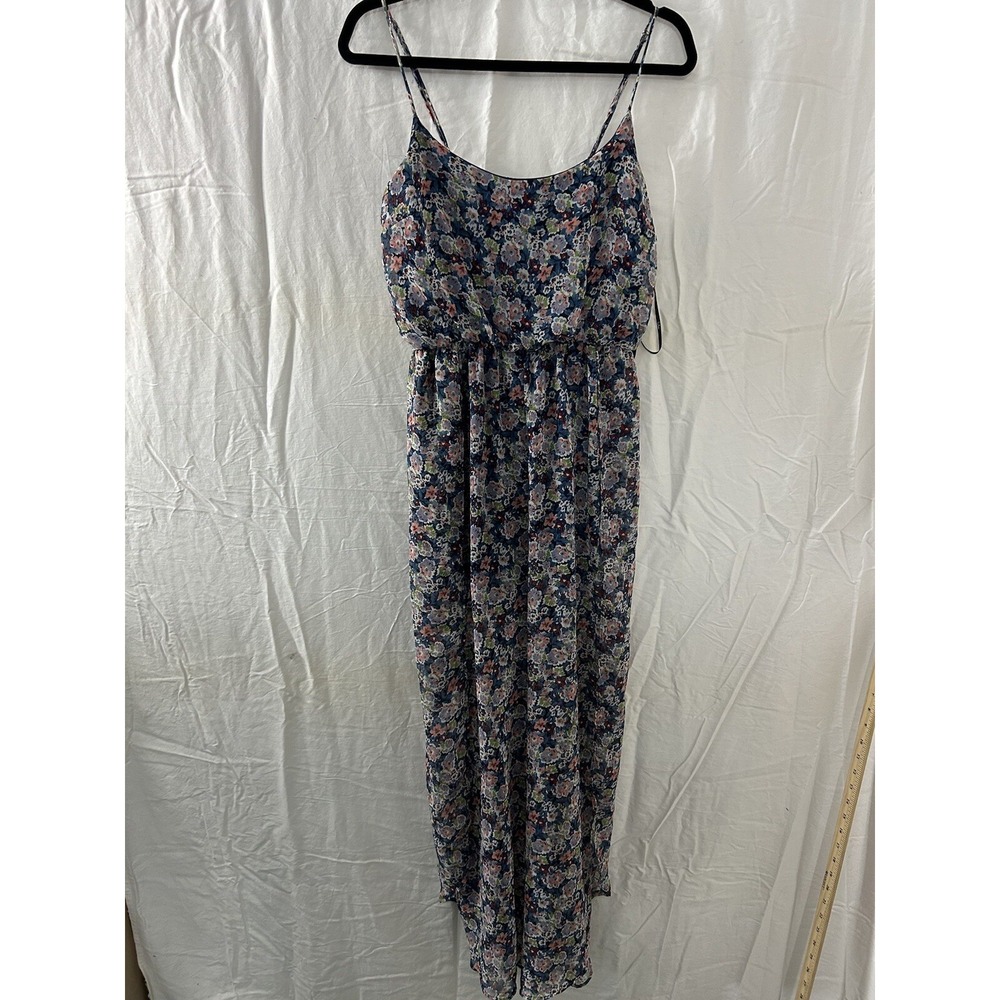 Lulus Blue Floral Print Strapy Maxi Dress Size M Shorts Milkmaid Style Sheer NWT
